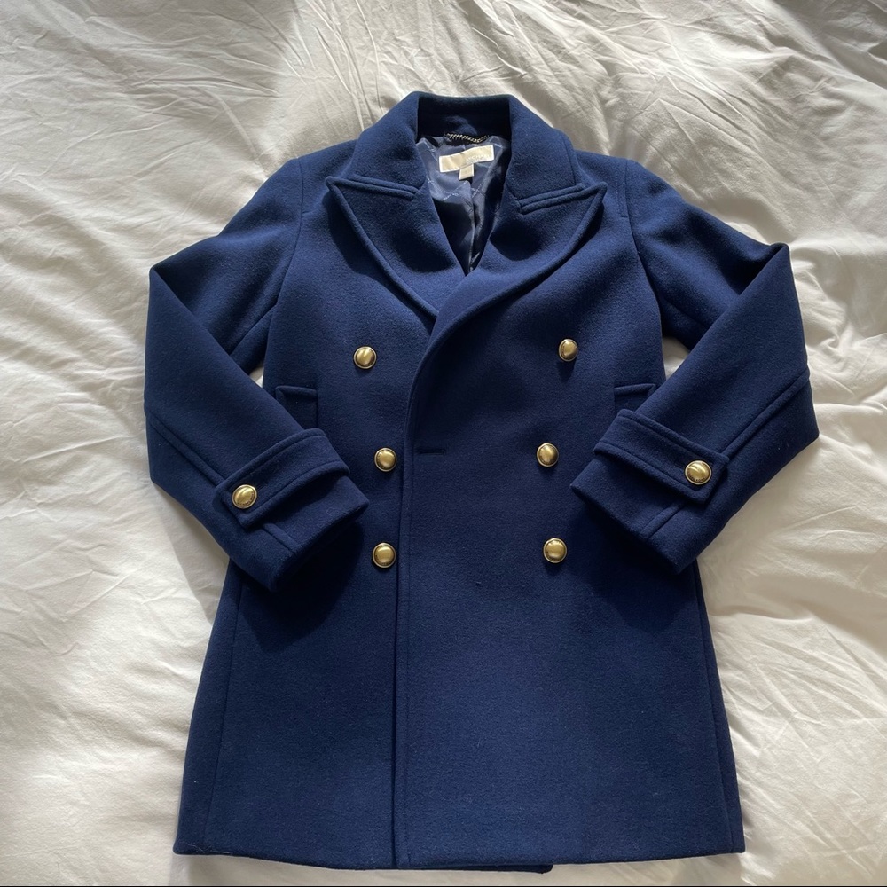 Michael Kors Wool Double-Breasted Navy Peacoat, Size 2